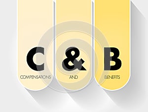 C&B - Compensations & Benefits acronym, business concept background