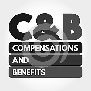 C&B - Compensations & Benefits acronym, business concept background