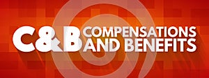 C&B - Compensations & Benefits acronym, business concept background