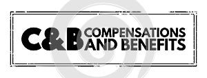 C and B - Compensations and Benefits acronym, business concept background