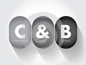 C and B - Compensations and Benefits acronym, business concept background