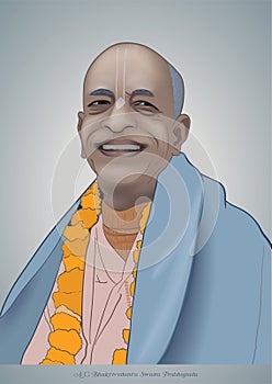 A. C. Bhaktivedanta Swami Prabhupada. The creator and leader of ISKCON. Ð¡olor image. Vector drawing with lines.