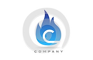 C blue fire flames alphabet letter logo design. Creative icon template for company and business