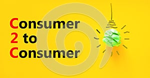 C2C consumer to consumer symbol. Concept words C2C consumer to consumer on yellow paper on a beautiful yellow background. Light