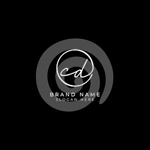 C, D, CD Initial letter handwritten and signature vector logo. Business template in round shape line art