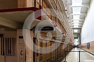 C and d street cells of the federal prison on Alcatraz Island in the middle of San Francisco, California, USA. Very famous prison