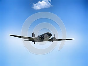 Old, twin engine piston aircraft Dakota during display in Goraszka in Poland.