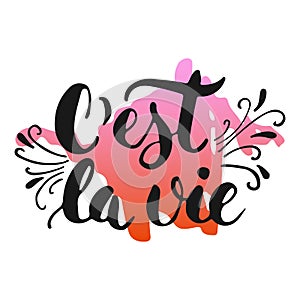 C'est la vie - hand drawn lettering phrase that's life in French, isolated on the white