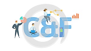 C and F, Cost and Freight. Concept with keyword, people and icons. Flat vector illustration. Isolated on white.