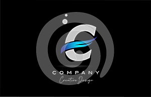 C grey alphabet letter logo icon with blue swoosh. Creative template for business and company