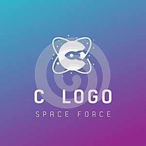 c initial space force logo design galaxy rocket vector in gradient background