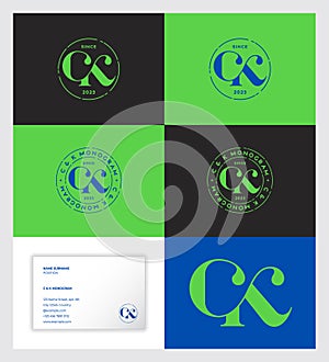 C and K letters. CK monogram with decorative element. Elegance logo. Identity. Business card.