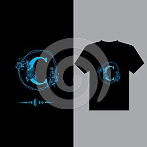 C letter logo design ,C logo design t-shirt,creative logo design C,C letter design on black t-shirt