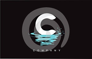 C Letter Logo Design with Water Splash Ripples Drops Reflection