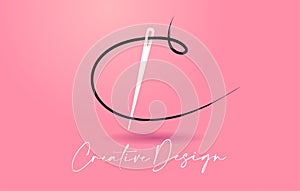 C Letter Logo with Needle and Thread Creative Design Concept Vector