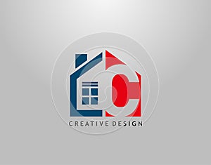 C Letter Logo. Negative Space of Initial C With  Minimalist House Shape Icon