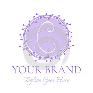 C Letter Purple Round Floral Logo