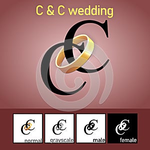 C and C Letter With Wedding Ring Logo. - Vector