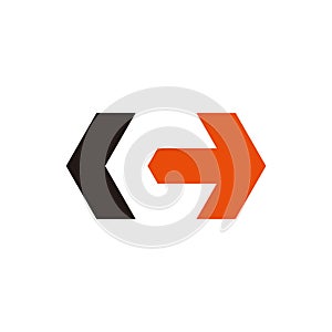 C monogram letter with arrows in hexagon for logo design