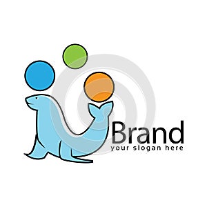Circus sea lion logo, flat design. Vector Illustration on white background