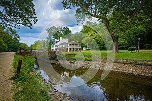 The C & O Canal, and Great Falls Tavern Visitor Center, at Chesapeake & Ohio Canal National Historical Park, Maryland.