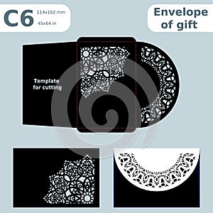 C6 openwork paper converter for romantic messages,template for cutting, lace pattern, envelope greetings, laser cutting template,