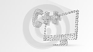 C plus coding language on computer monitor screen. Device, programming, developing concept. Abstract, digital, wireframe