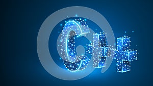 C plus coding language sign. Device, programming, developing concept. Abstract, digital, wireframe, low poly mesh