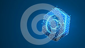C plus coding language sign. Device, programming, developing concept. Abstract, digital, wireframe, low poly mesh, vector blue