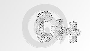 C plus coding language sign. Device, programming, developing concept. Abstract, digital, wireframe, low poly mesh