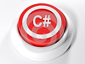 C# red circular push button - 3D rendering