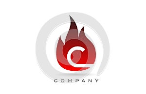 C red fire flames alphabet letter logo design. Creative icon template for business and company