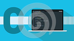 C sharp programming language with laptop and code script on screen