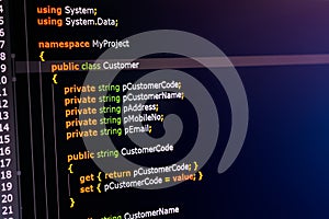 C sharp programming language source code example on monitor.