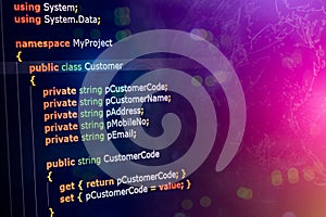 C sharp programming language source code example on monitor.