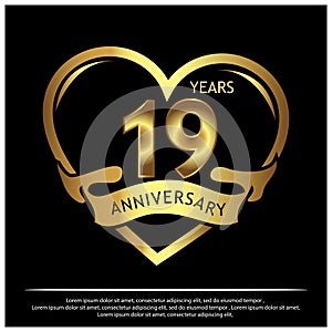 19 years anniversary golden. anniversary template design for web, game ,Creative poster, booklet, leaflet, flyer, magazine, invit photo