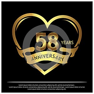 58 years anniversary golden. anniversary template design for web, game ,Creative poster, booklet, leaflet, flyer, magazine, invit photo