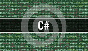 C# text written on Programming code abstract technology background of software developer and Computer script. C# concept of code