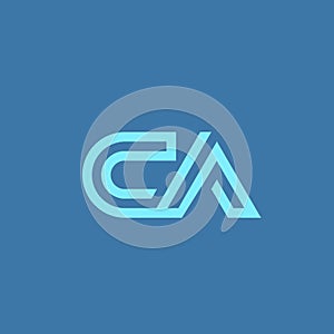 CA monogram logo signature icon. Intertwined alphabet initials isolated on blue fund.