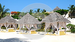 Cabana on the beach. Luxury life. Sunny holidays on Zanzibar coast