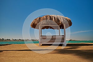 Cabana on a sandy beach on sunny day at Red Sea