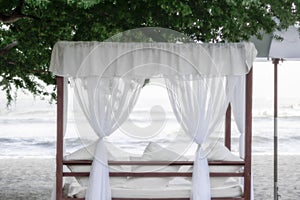 Cabana with White Curtains on a Beautiful Beach in Mexico