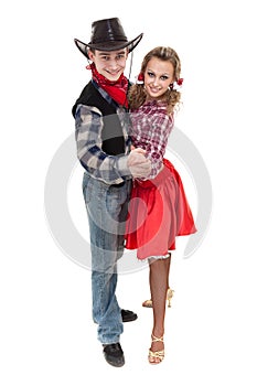 Cabaret dancer couple dressed in cowboy costumes