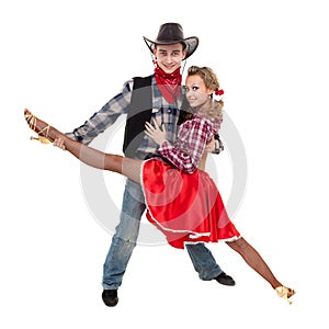 Cabaret dancer couple dressed in cowboy costumes