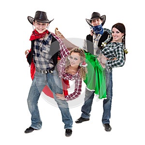 Cabaret dancer team dressed in cowboy costumes