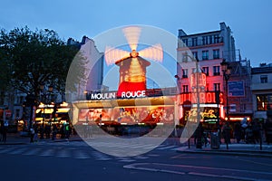 The cabaret famous Moulin Rouge at night,Montmartre area, Paris , France.