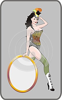 Cabaret girl with oval frame photo