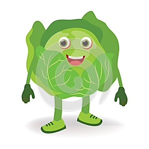 cabbage character with funny cartoon smiling. Semi-realistic cabbage character. Happy vegetable vector illustration. vector