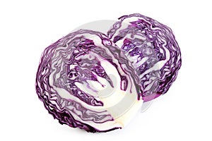 Cabbage cut in half on white background