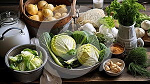 Cabbage of different varieties and types, flatlay vegetables, a banner filled with products